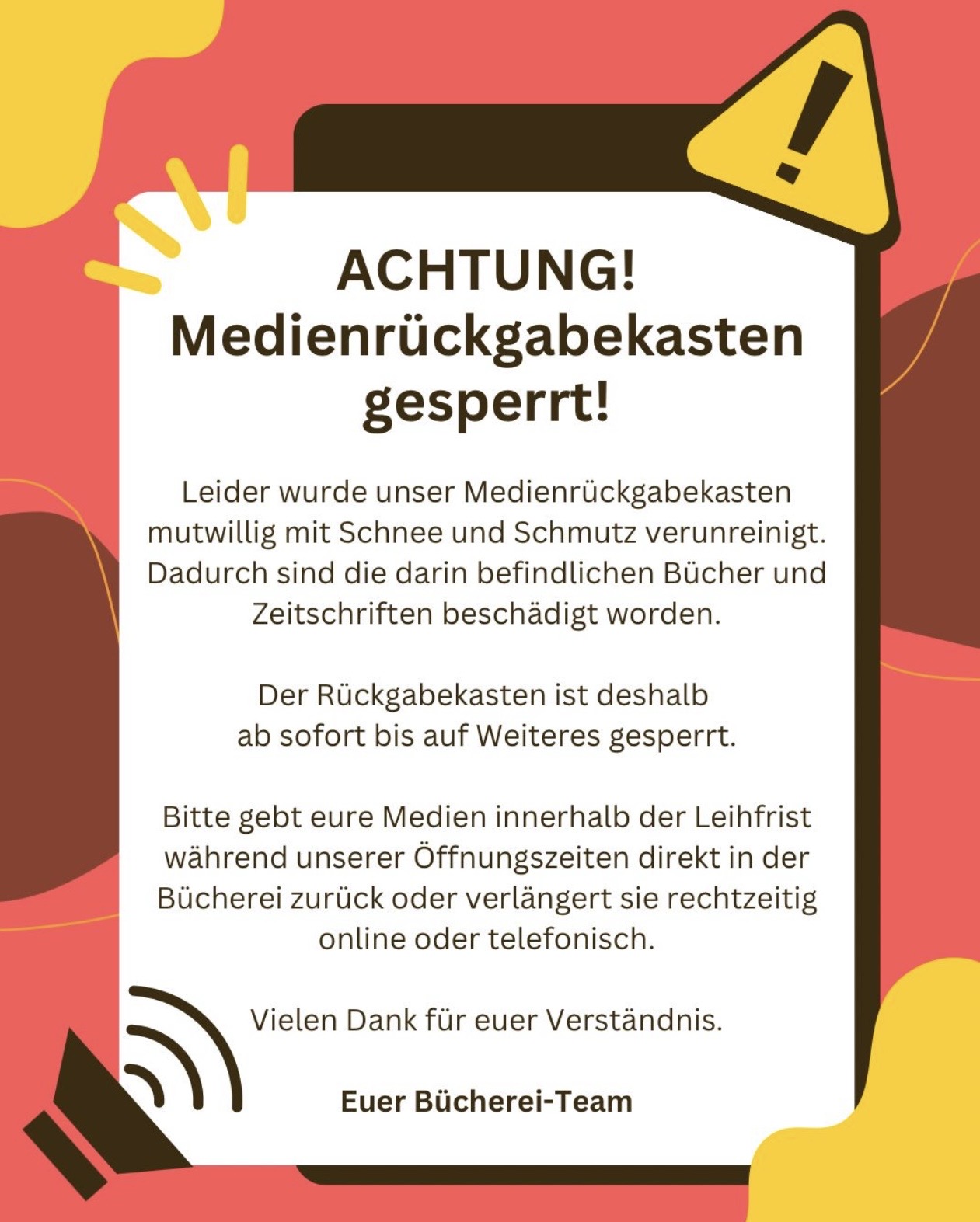 2026-02-10-Warnschild Medienrückgabekasten